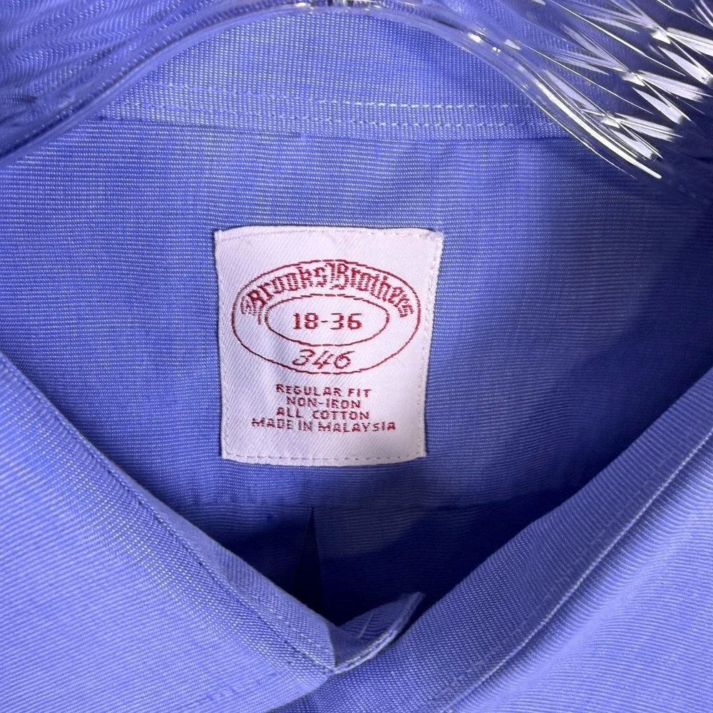 Brooks Brothers Shirt Mens 18 36 Blue Button Up Long Sleeve Dress FLAW - Picture 3 of 9